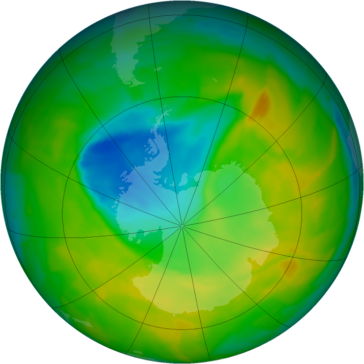 Antarctic ozone map for 11 November 2012